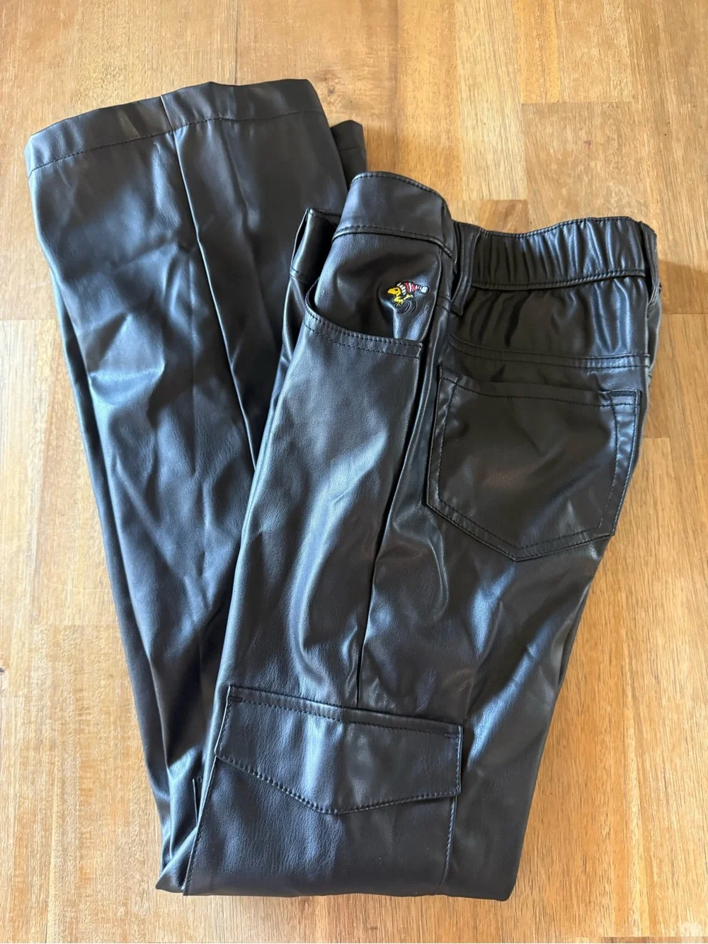 Snoopy & Woodstock Girls Justice Black Pleather Cargo Pants Size M (10)